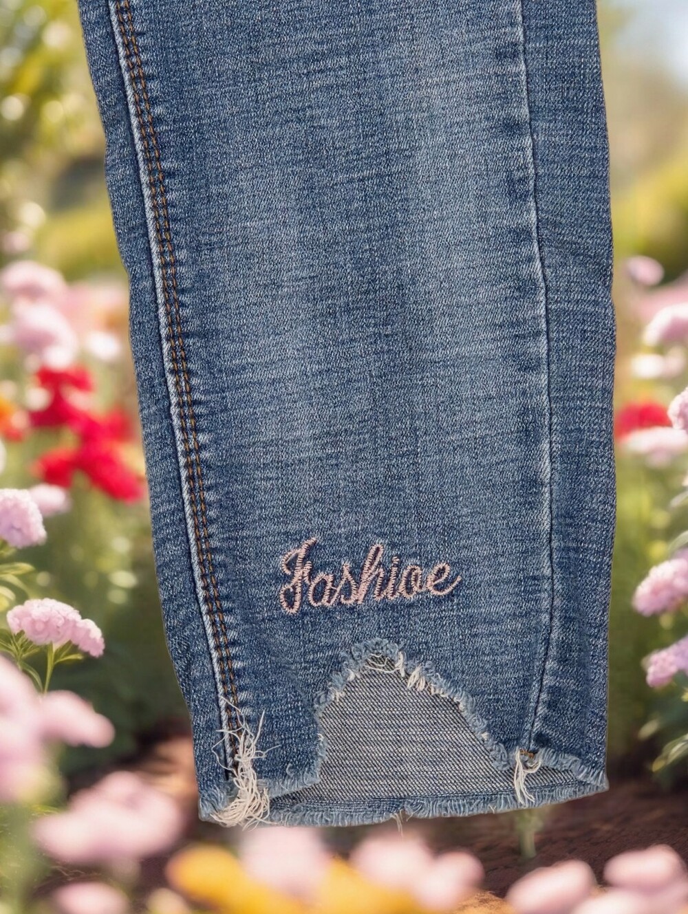 Distressed Skinny Jeans Embroidered Cuffs Girls L 10-12 - Picture 3 of 3